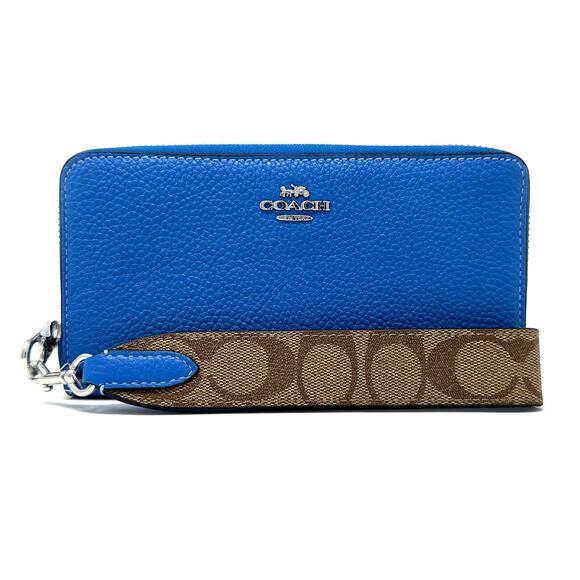 Coach Long Zip Around Wallet With Signature Canvas in Racer Blue Leather CK427 - Picture 1 of 8